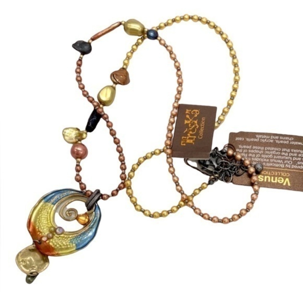 Treska Venus Collection freshwater pearls‎ beaded metallic long necklace
